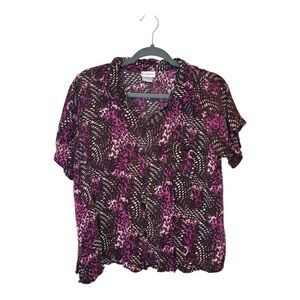 Jaclyn Smith Black & Pink Animal Print Button Front Top 80s Vintage Style 1X